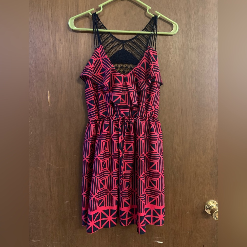 A pink and dark blue summer dress